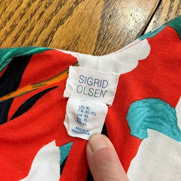 Sigrid Olsen Orange Floral V-Neck Maxi Dress with White & Teal Blooms - Picture 3 of 6